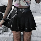 Women’s High Waist Gothic Mini Cross Pattern Mini Pleated Dark Style Skirt