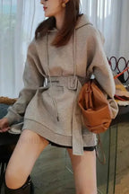 Women’s Loose Fit Hooded Hoodie Gray (plus velvet) / S