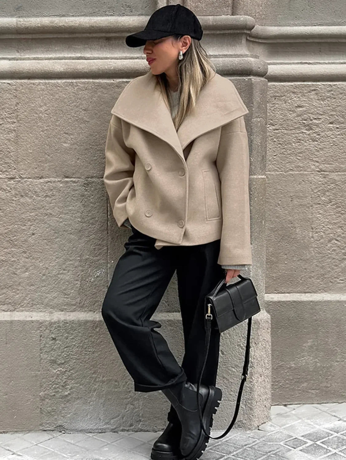 Women’s Wide Lapel Faux wool Blend Coat Overcoats