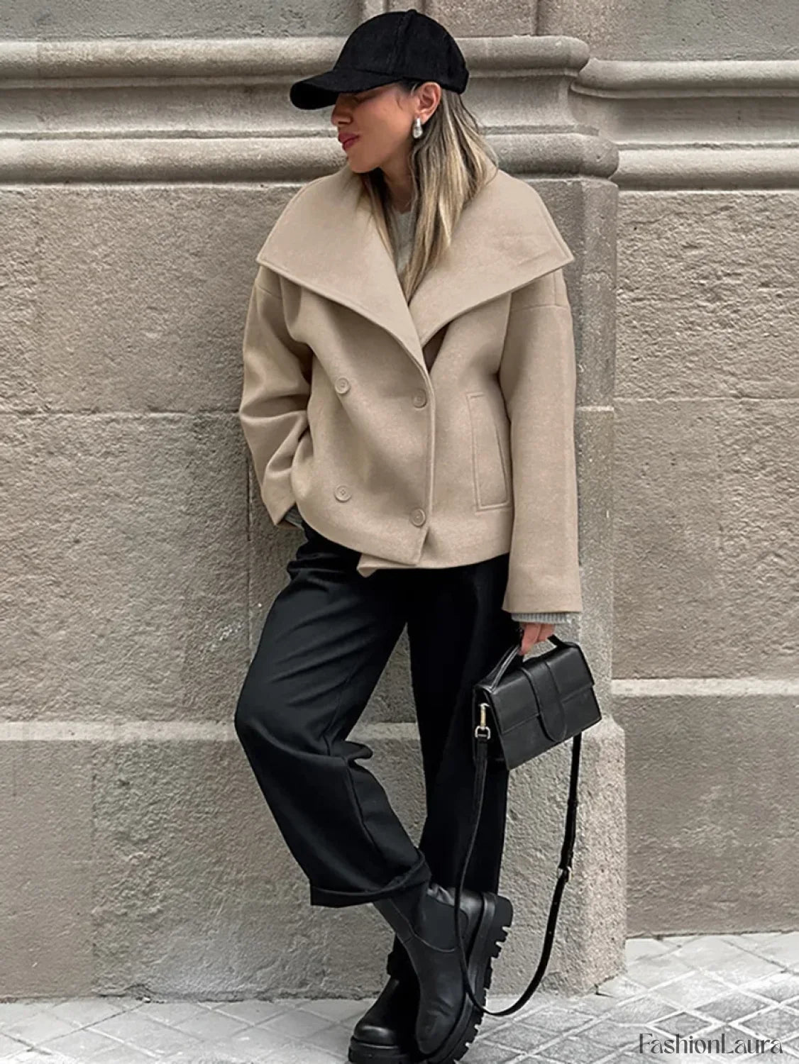 Women’s Wide Lapel Faux wool Blend Coat Overcoats
