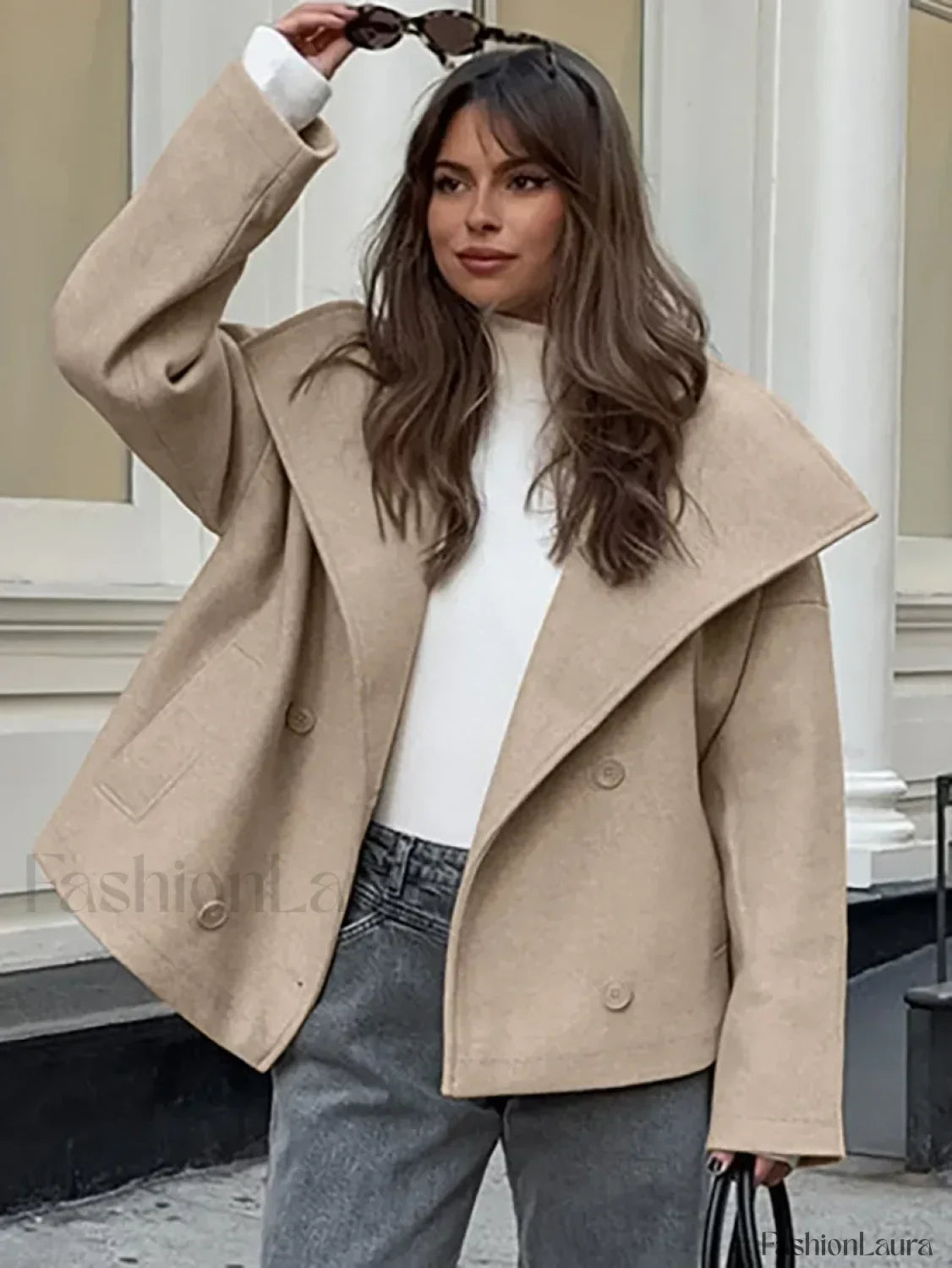 Women’s Wide Lapel Faux wool Blend Coat Overcoats Main image
