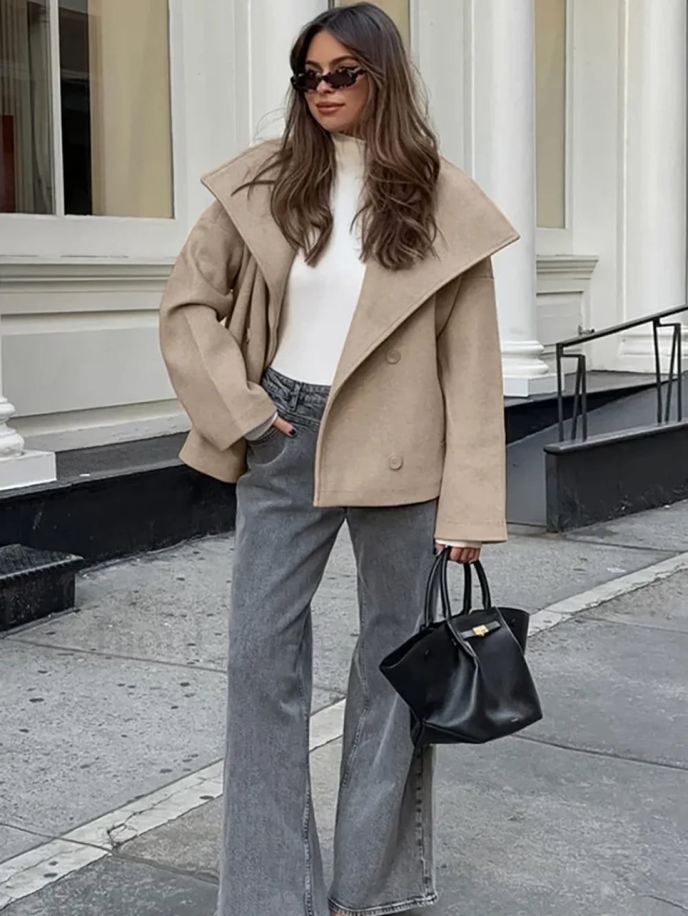 Women’s Wide Lapel Faux wool Blend Coat Overcoats