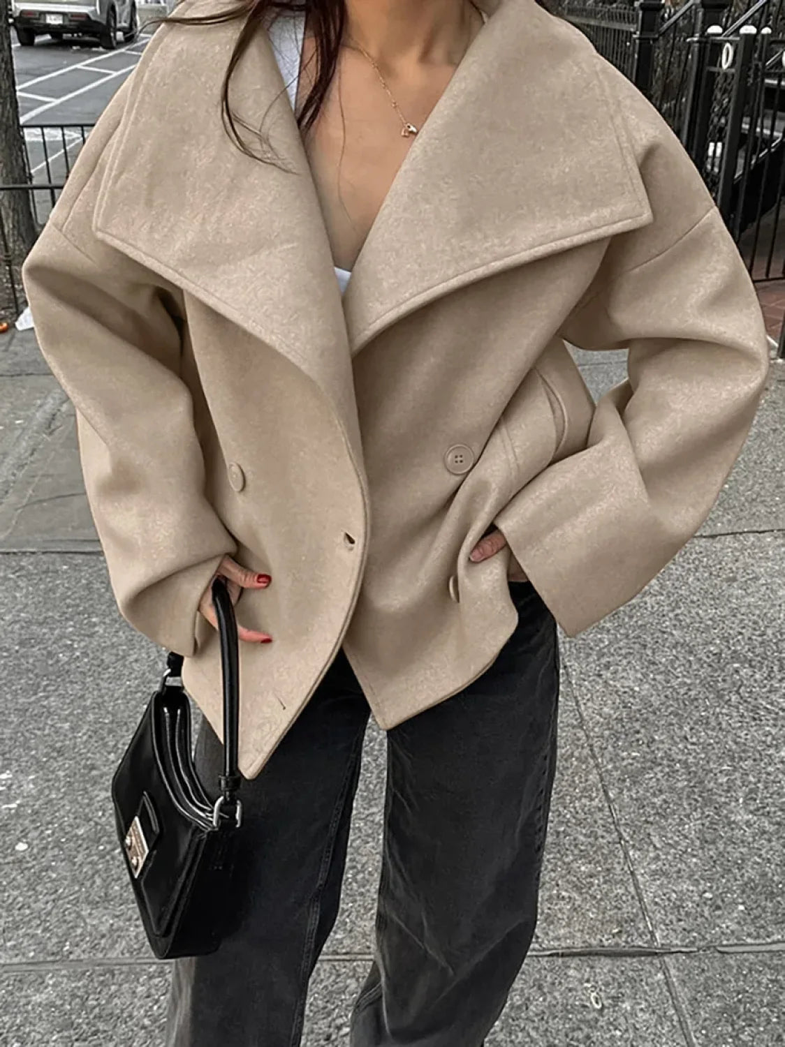 Women’s Wide Lapel Faux wool Blend Coat Overcoats