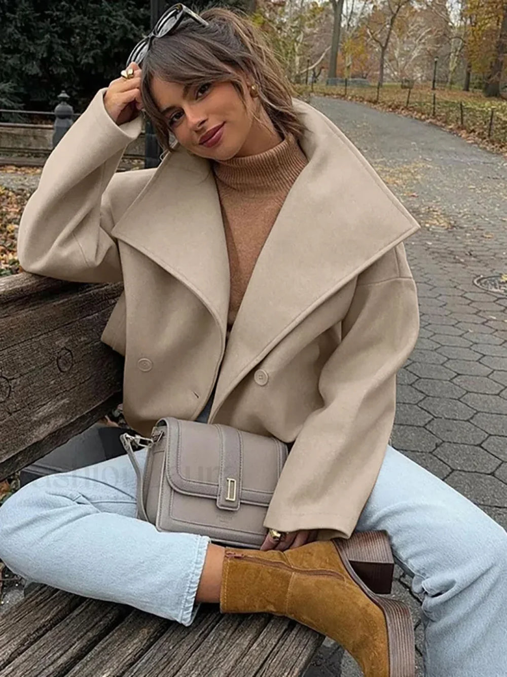 Women’s Wide Lapel Faux wool Blend Coat Overcoats
