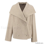 Women’s Wide Lapel Faux wool Blend Coat Overcoats Khaki / S