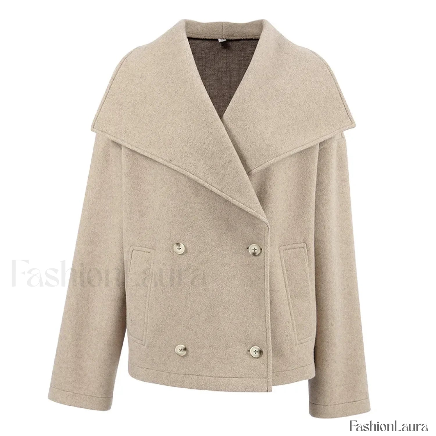 Women’s Wide Lapel Faux wool Blend Coat Overcoats Khaki / S