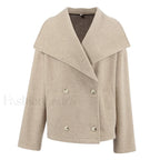 Women’s Wide Lapel Faux wool Blend Coat Overcoats Khaki / S