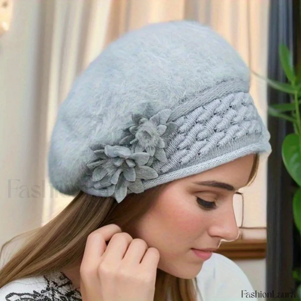 Women’s Winter New Korean Edition Warm Solid Beret Rabbit Hair Hat GRAY / 55 58cm