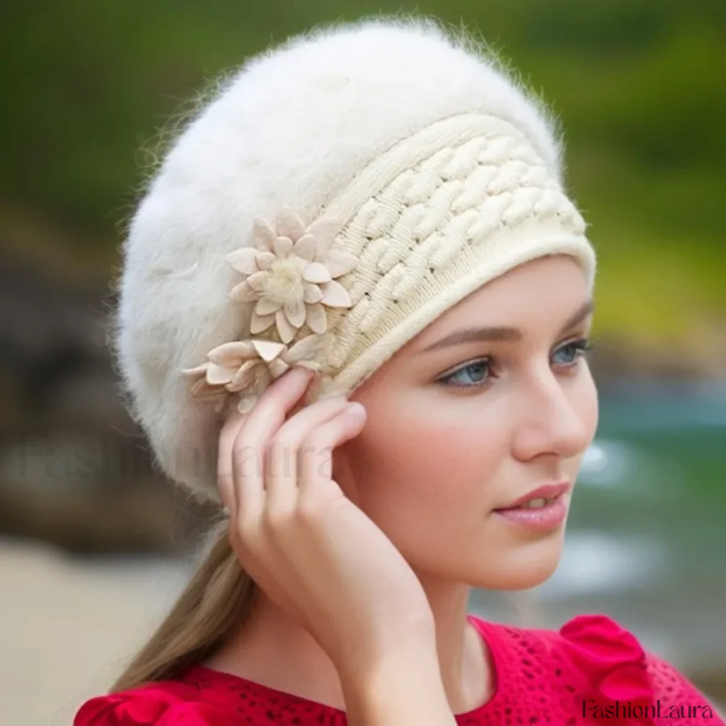 Women’s Winter New Korean Edition Warm Solid Beret Rabbit Hair Hat khaki / 55 58cm