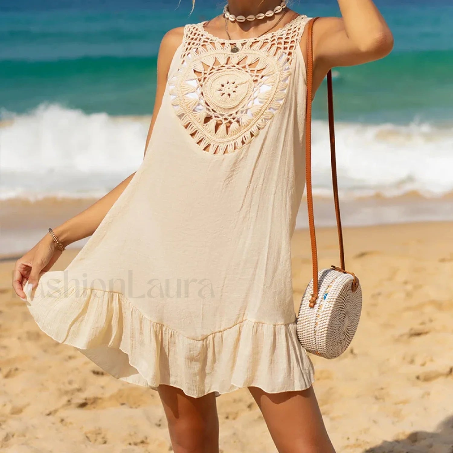 Wooden Ear Crochet Sarong Cover Up Beige / One Size Main image