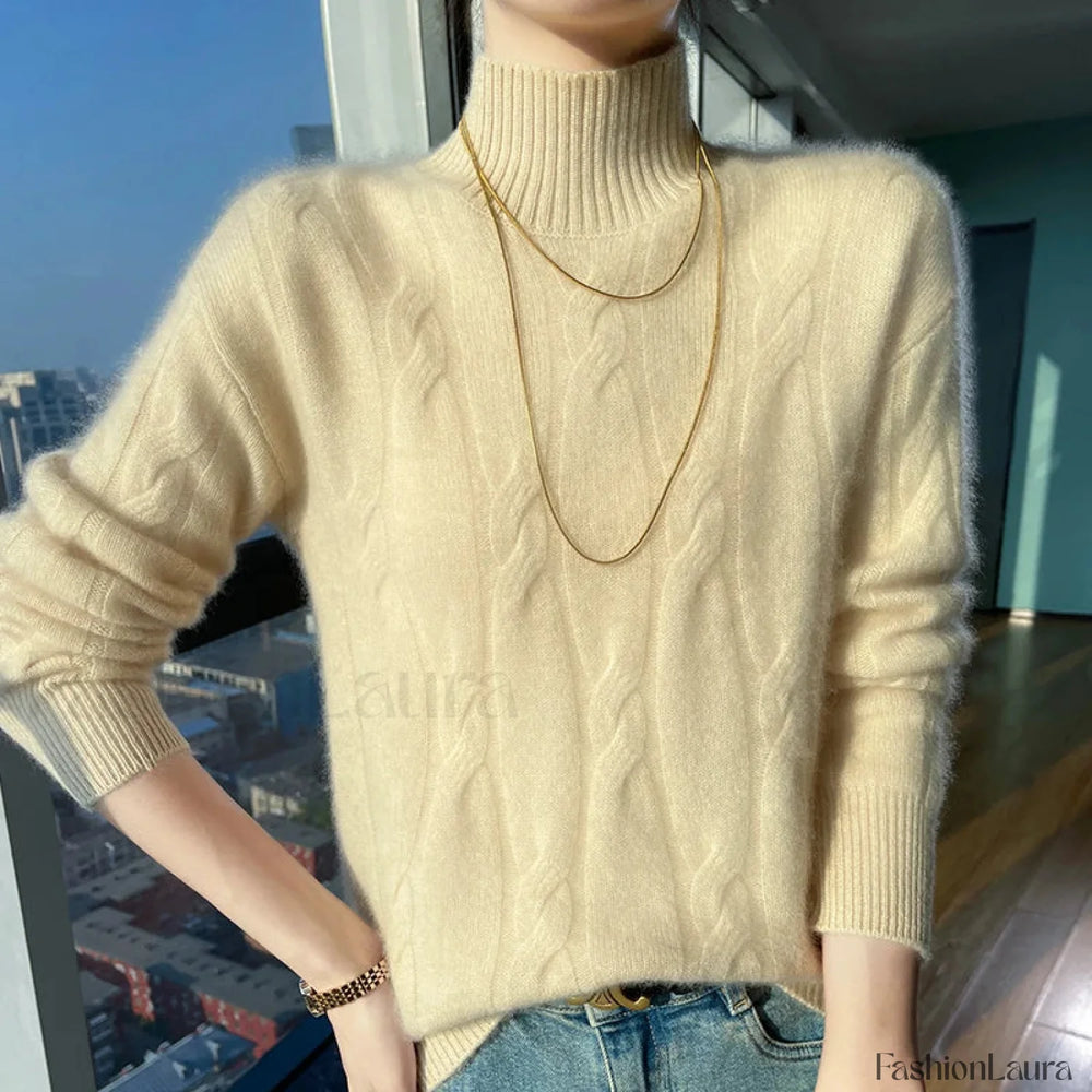 Wool Autumn Winter Women’s Turtleneck Pullover Solid Color Thick Cashmere Warm Sweater Sweaters L