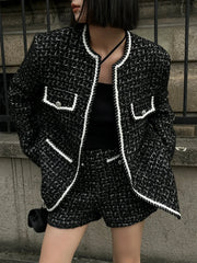 Wool blend Tweed Graceful Contrast Trim Jacket Black / XS Jackets