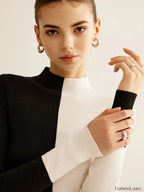 Wool Blend Two Tone Skinny Knit Top Knit Tops