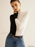 Wool Blend Two Tone Skinny Knit Top Knit Tops