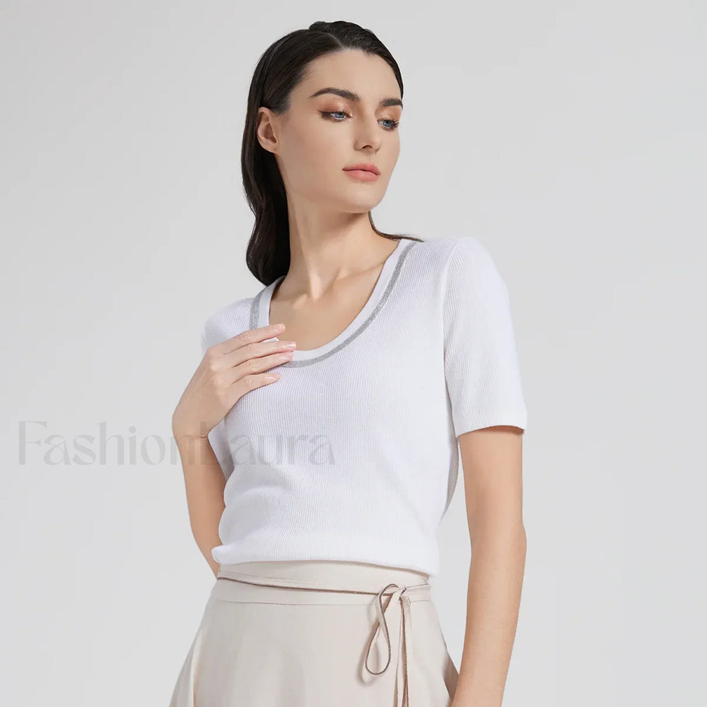 Wool Silk Vest Summer Casual T Shirt White / S