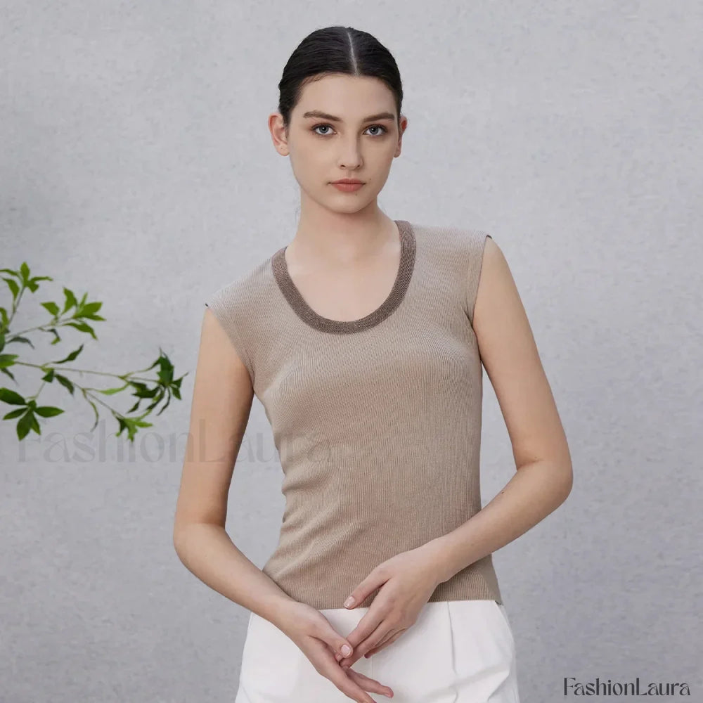 Wool Silk Vest Summer Cool T Shirt Light Camel / S