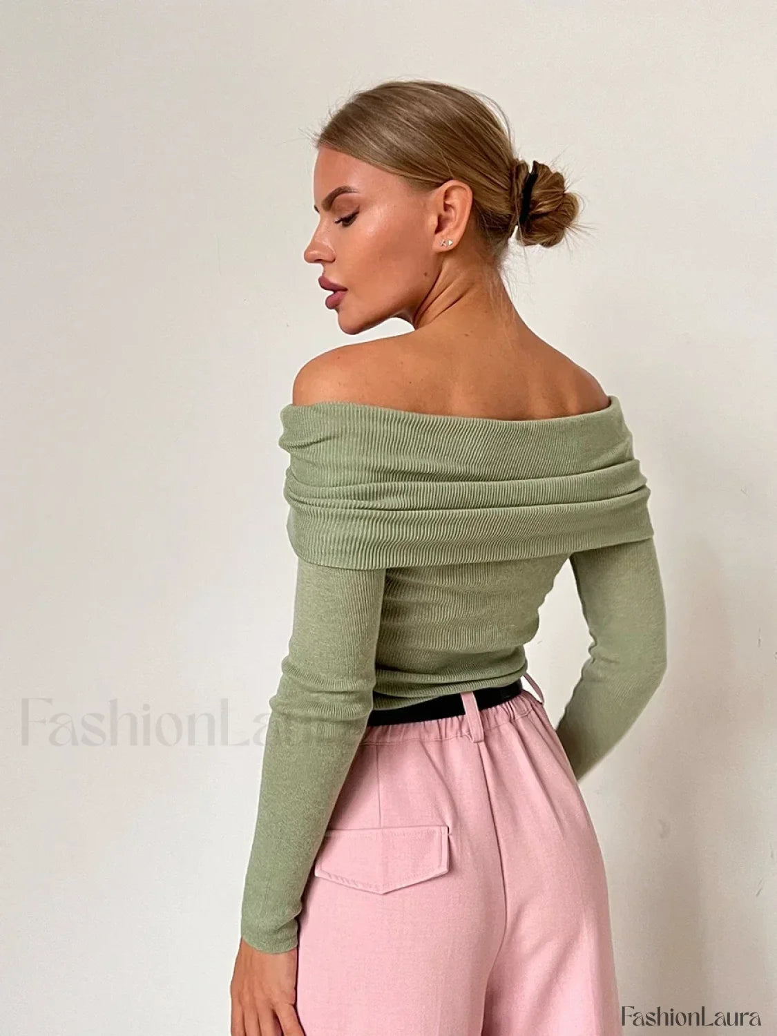 Wool Slim Off Shoulder T Shirt