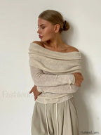 Wool Slim Off Shoulder T Shirt