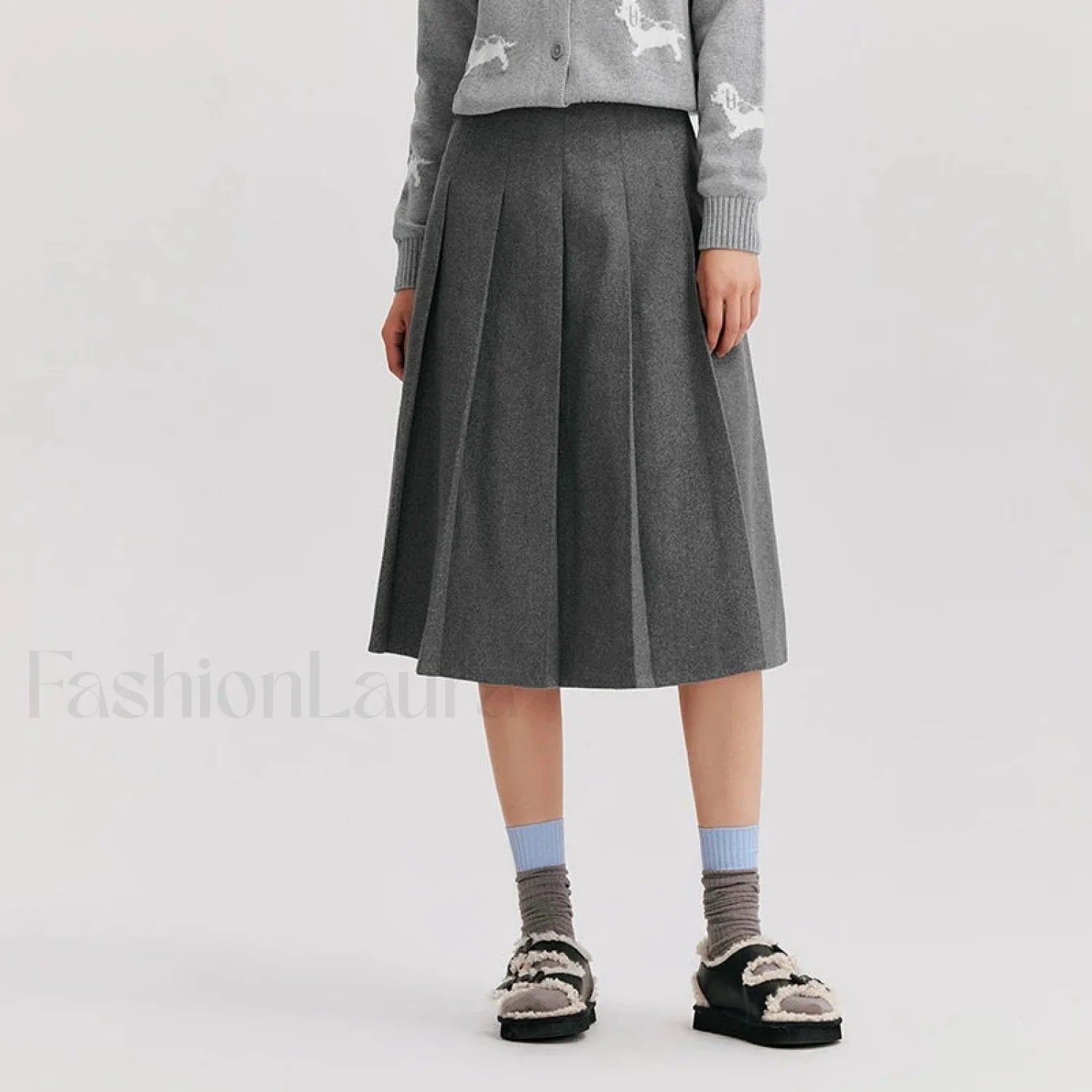 Woolen A line Versatile Skirt Grey / XS Main image