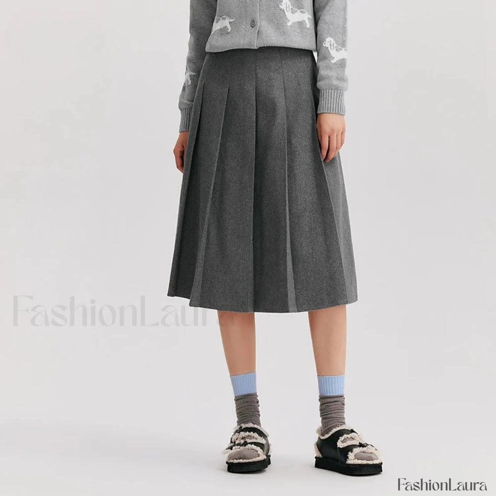 Woolen A line Versatile Skirt Grey / XS
