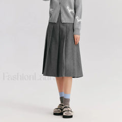Woolen Pleated A Line Skirt