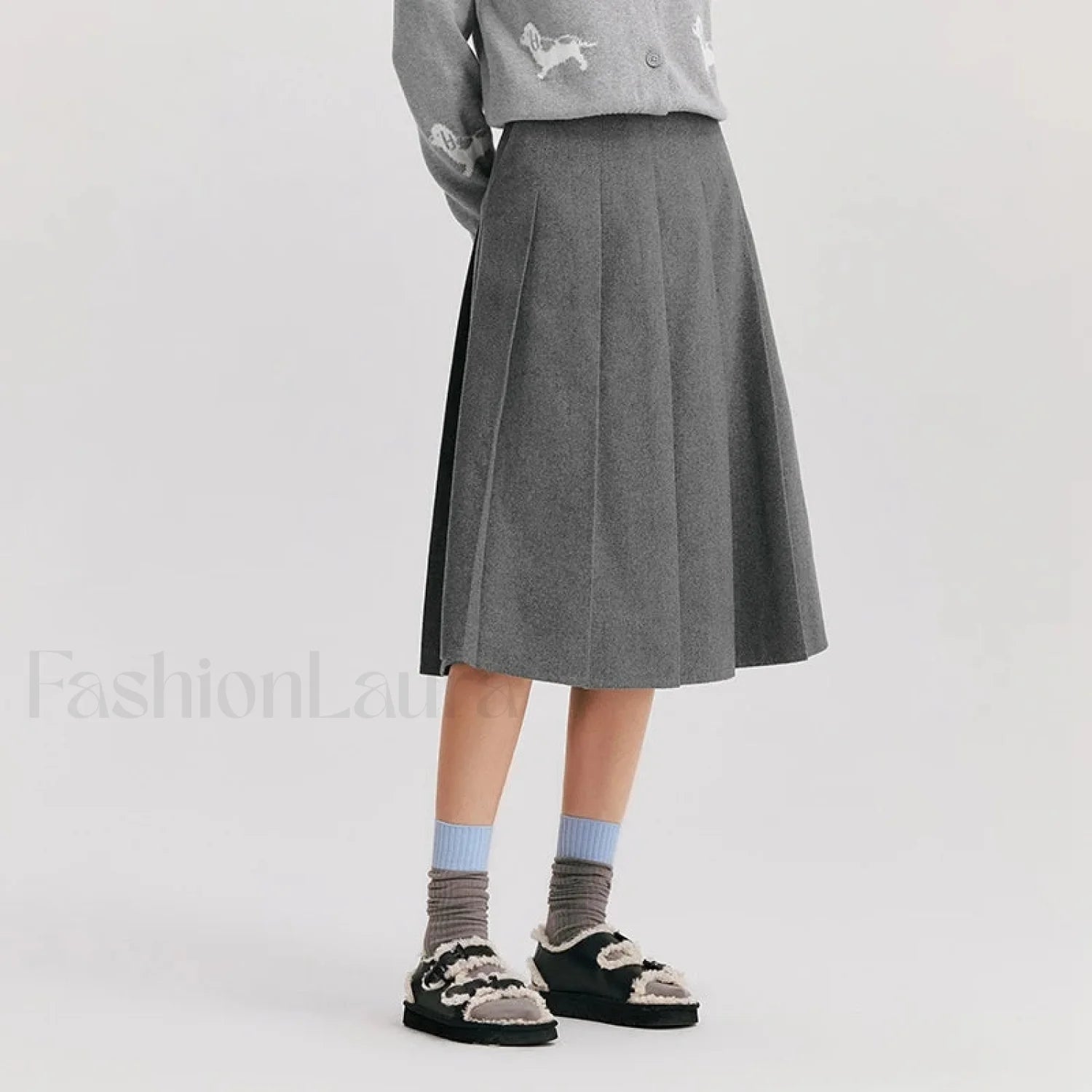 Woolen Pleated A Line Skirt