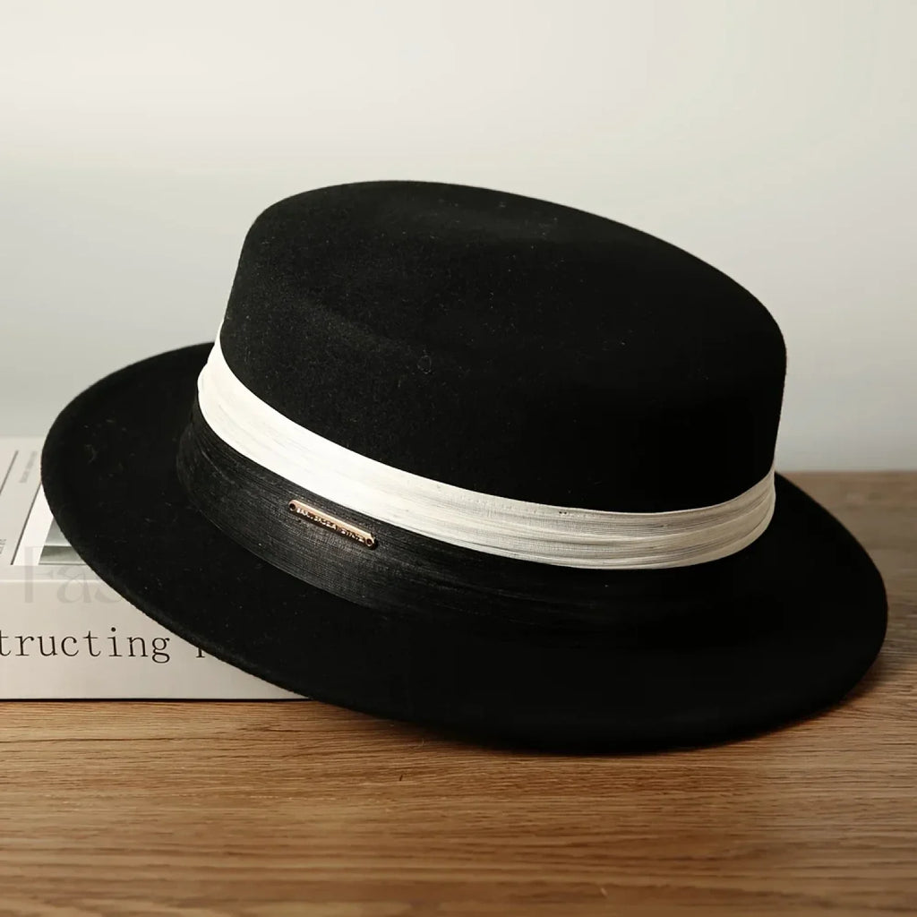 Woolen Top French Ladies Retro Big Brimmed English Style Hat Black / One Size