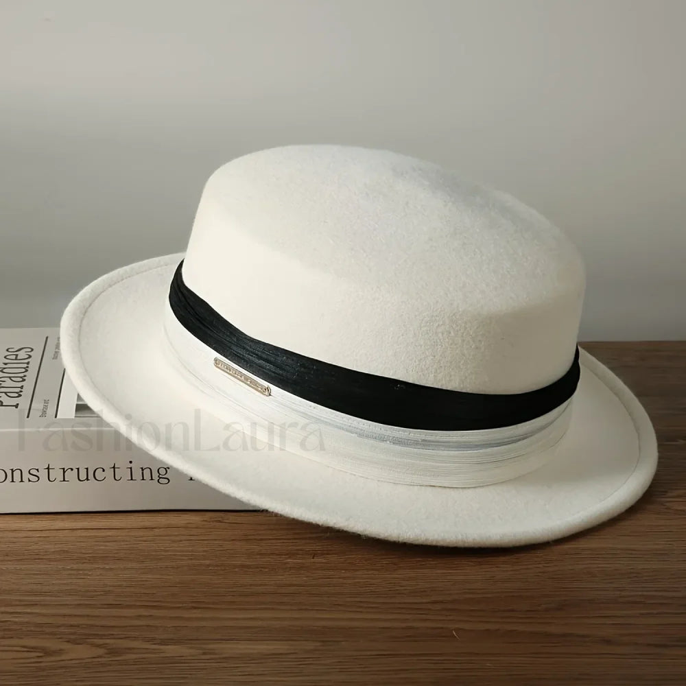 Woolen Top French Ladies Retro Big Brimmed English Style Hat WHITE / One Size
