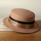 Woolen Top French Ladies Retro Big Brimmed English Style Hat Khaki / One Size