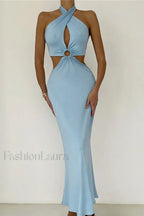 Wrap Front Cutout Charming Backless Maxi Dress
