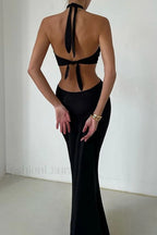 Wrap Front Cutout Charming Backless Maxi Dress