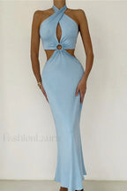 Wrap Front Cutout Charming Backless Maxi Dress