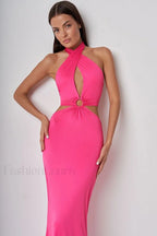 Wrap Front Cutout Charming Backless Maxi Dress