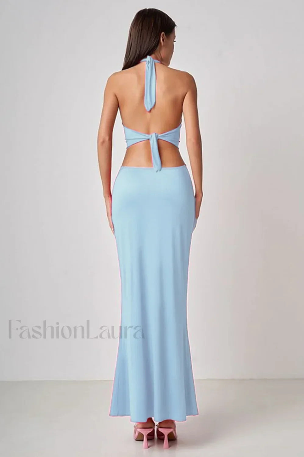 Wrap Front Cutout Charming Backless Maxi Dress S / Light Blue Main image