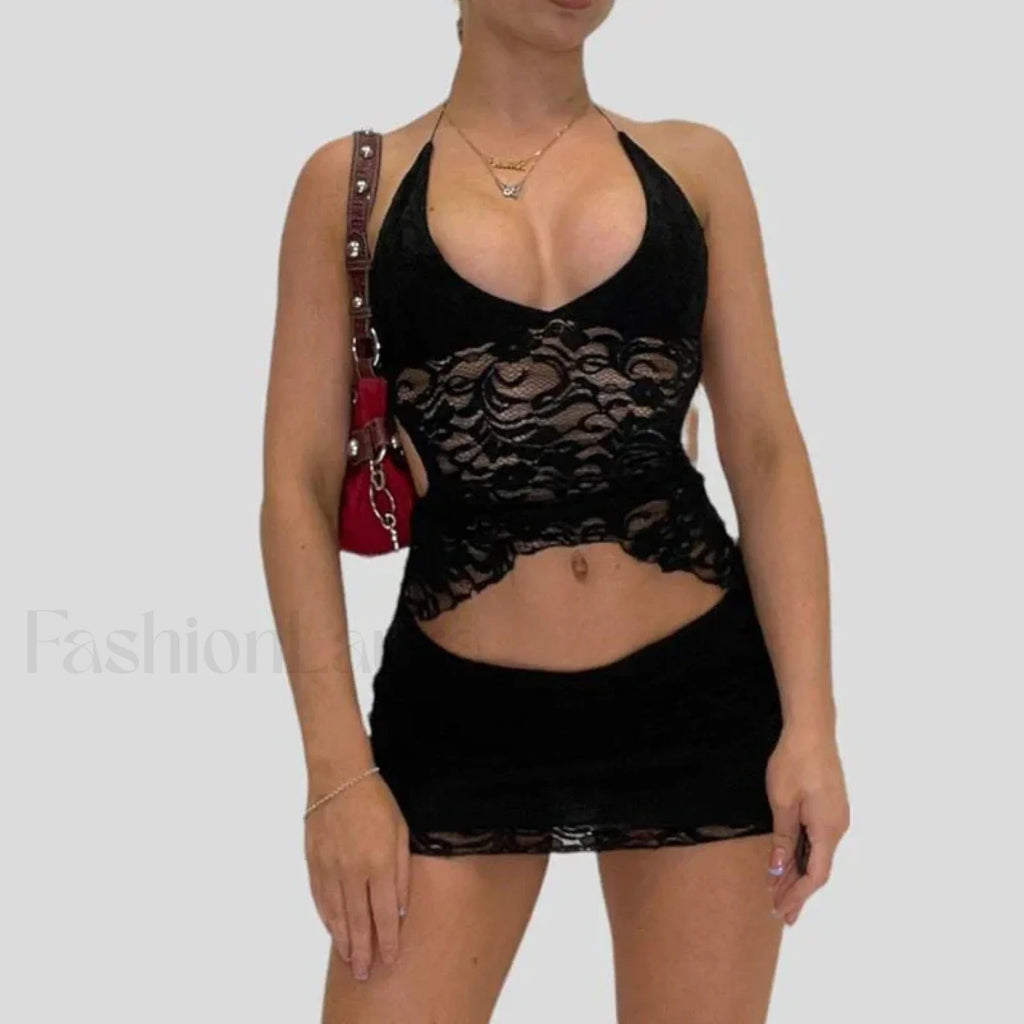 Wrap Halter Pencil Skirt Two Piece Set