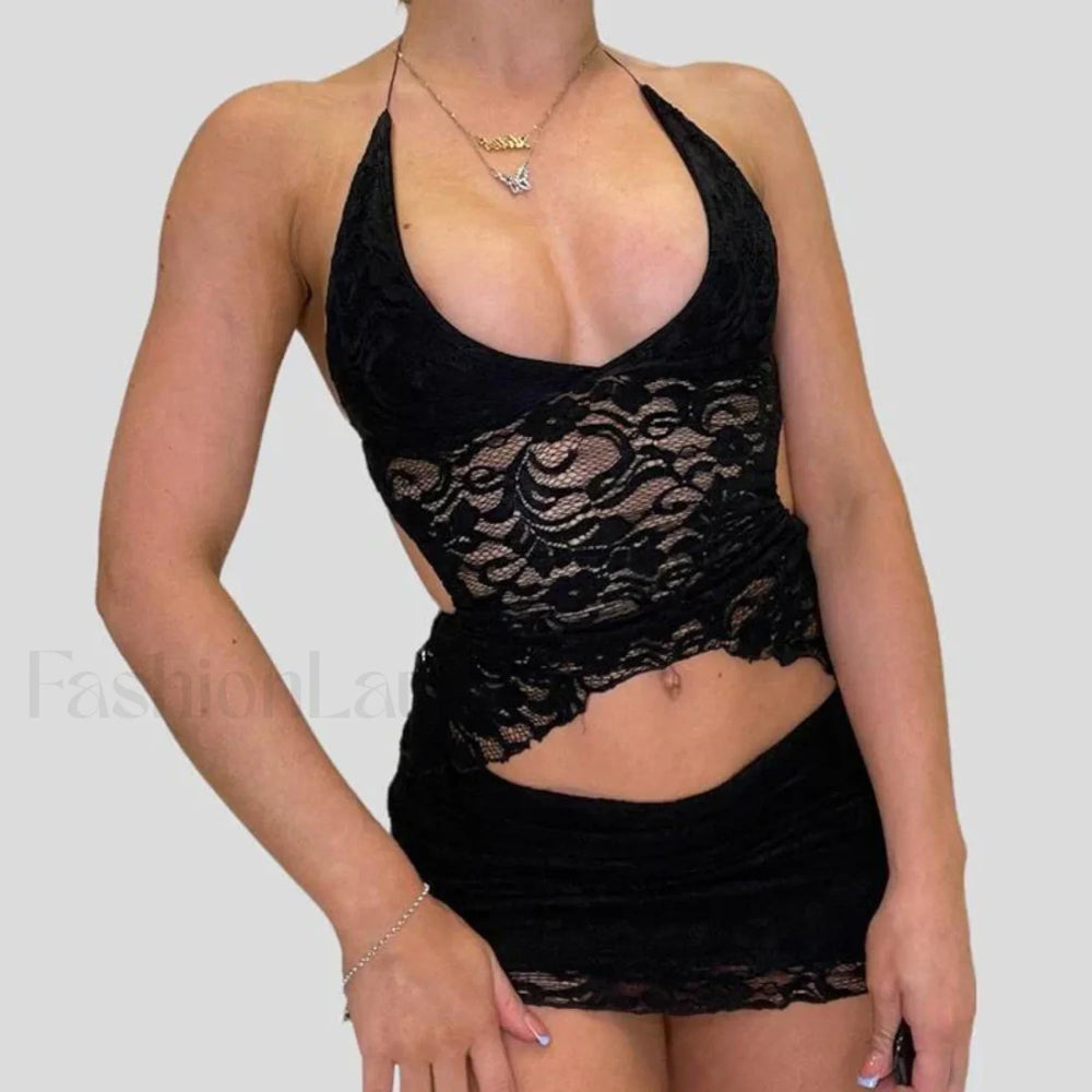 Wrap Halter Pencil Skirt Two Piece Set
