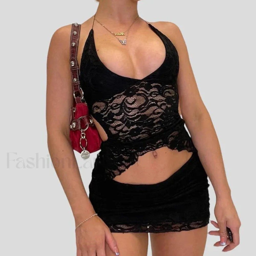 Wrap Halter Pencil Skirt Two Piece Set