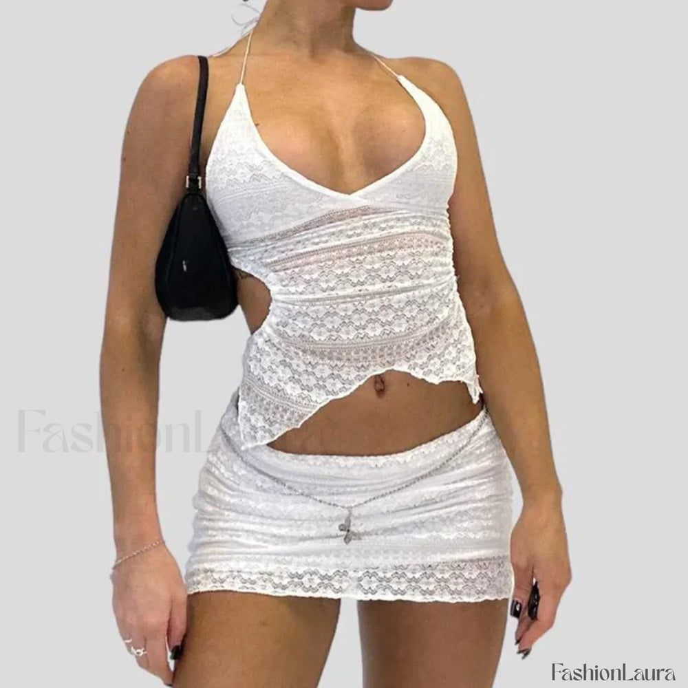 Wrap Halter Pencil Skirt Two Piece Set