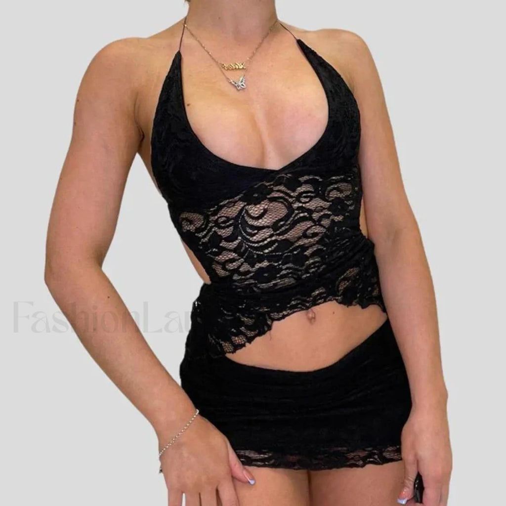 Wrap Halter Pencil Skirt Two Piece Set
