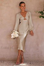Wren Long Sleeve Charming Twist Maxi Dress S / Champagne