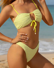 Wrinkled Cut Out Brazilian Bikini Set