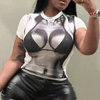 Y2K 3D Printed Sexy Crop T Shirt WHITE / S