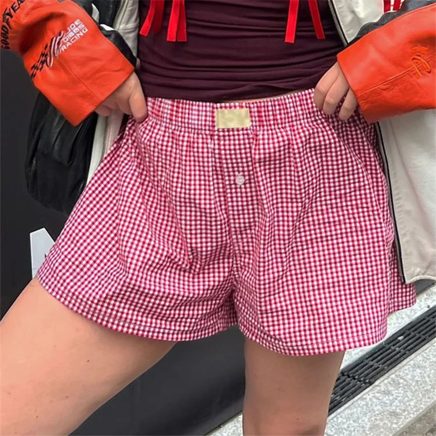 Y2K Aesthetic Plaid Pajamas Short Red / S Main image