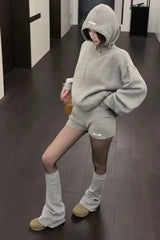 Y2K American Grey Zipper Hoodie