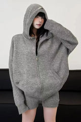 Y2K American Grey Zipper Hoodie Grey / S
