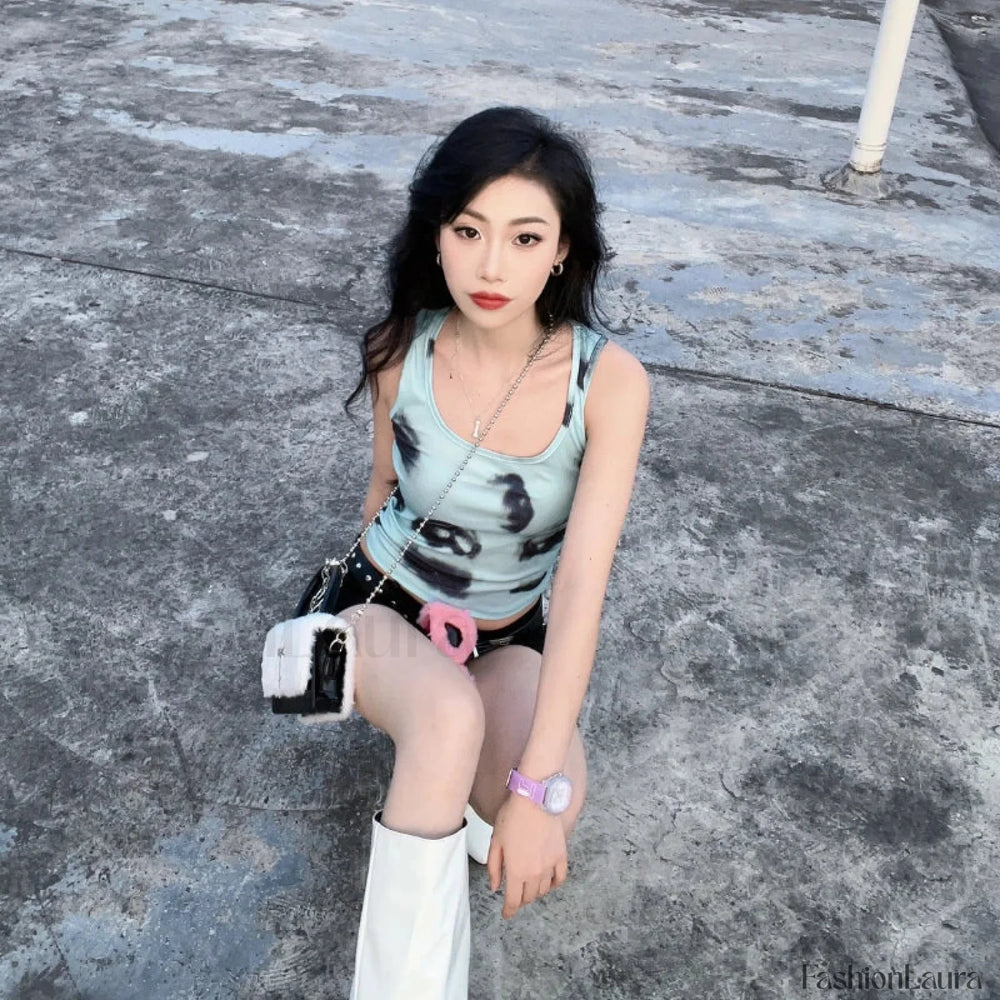 Y2K Applique Chain Cross Plush Crossbody Hot Hip Hop Girls Soft Gothic Bag Black White / 18X11cm