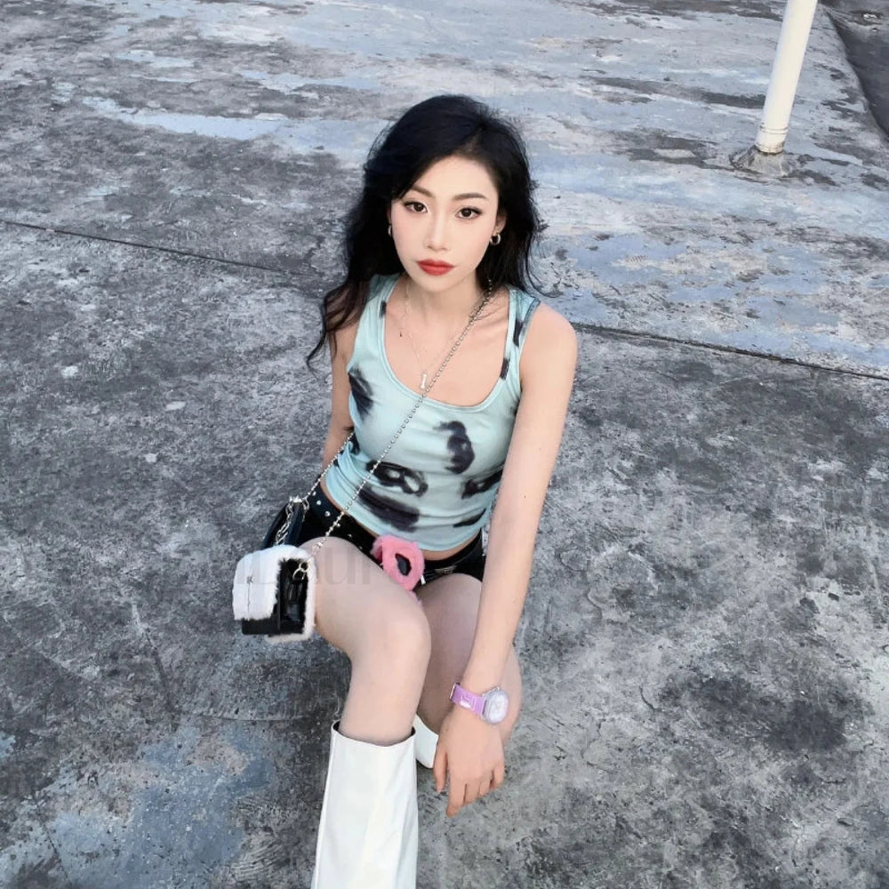 Y2K Applique Chain Cross Plush Crossbody Hot Hip Hop Girls Soft Gothic Bag Black White / 18X11cm