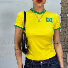 Y2K Brazilian Style Aesthetic Sports T Shirt Yellow / S