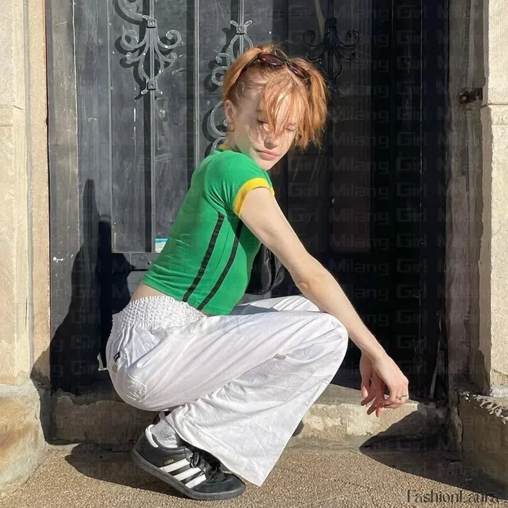 Y2k Embroidery Jamaican Crop T Shirt