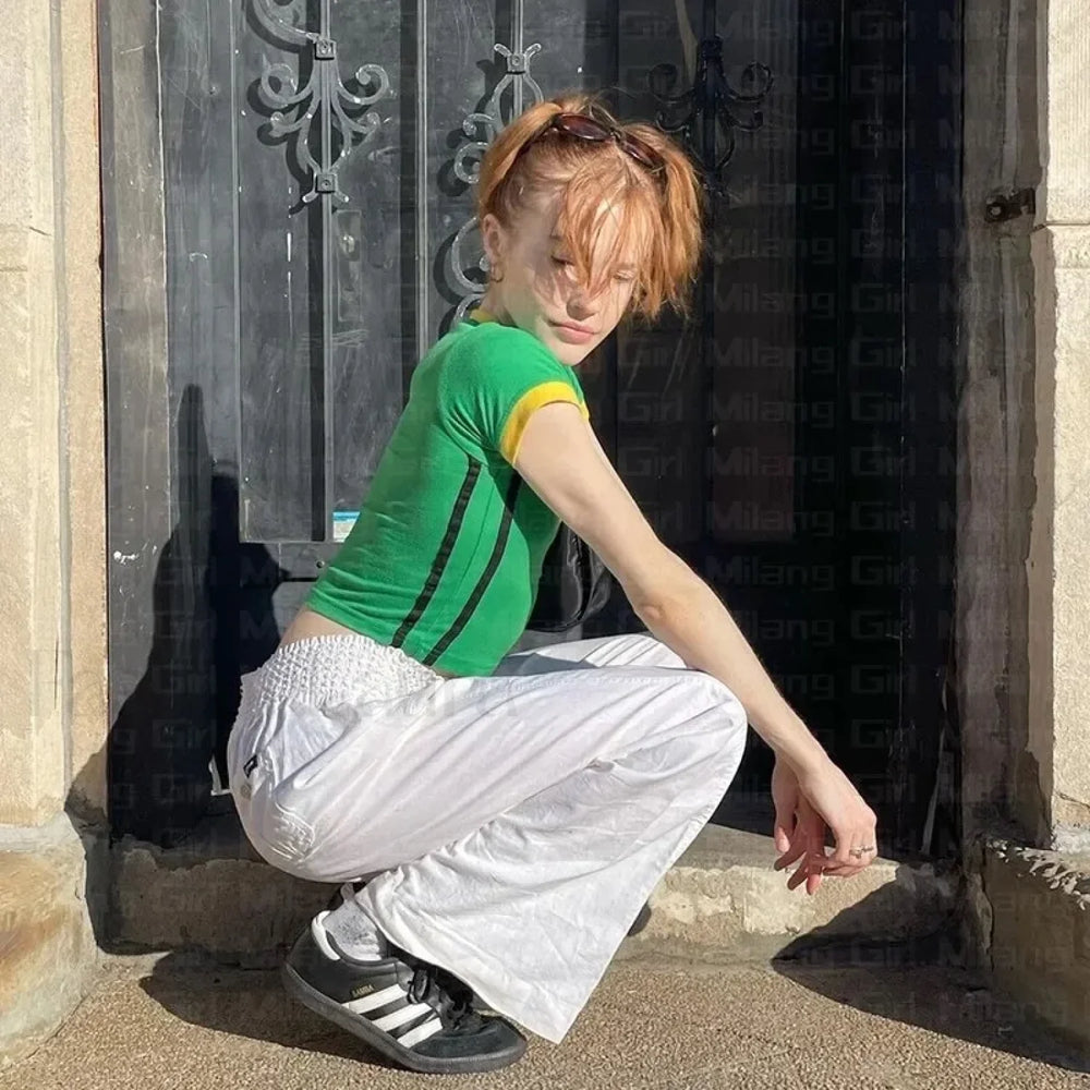 Y2k Embroidery Jamaican Crop T Shirt